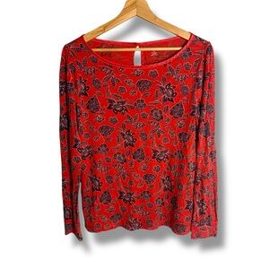 Lands' End Lightweight Lyocell/Wool Blend Floral Keyhole Long-Sleeve Top